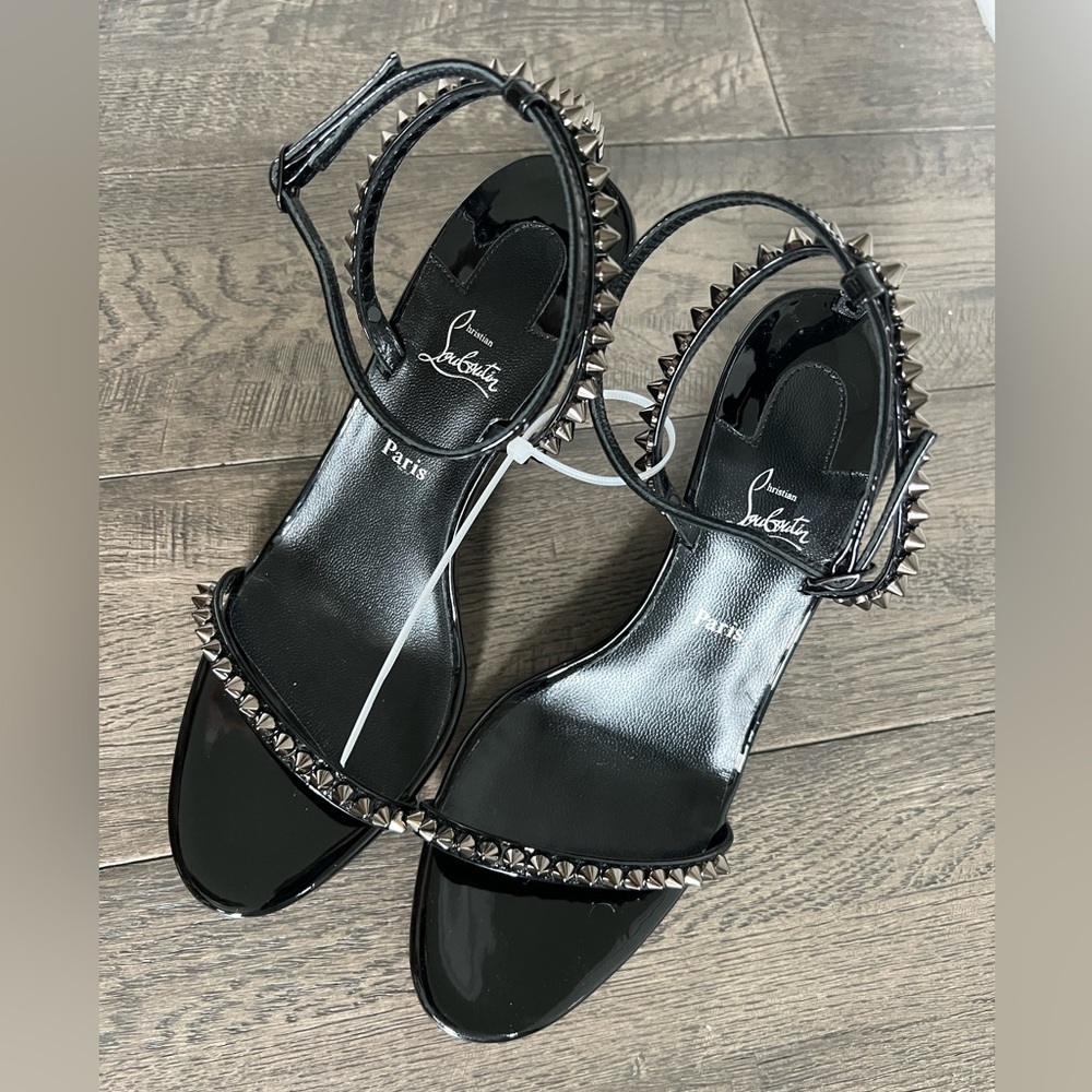 CHRISTIAN LOUBOUTIN So Me Red Sole Spike Wedge Sandals in Black - Picture 8 of 12